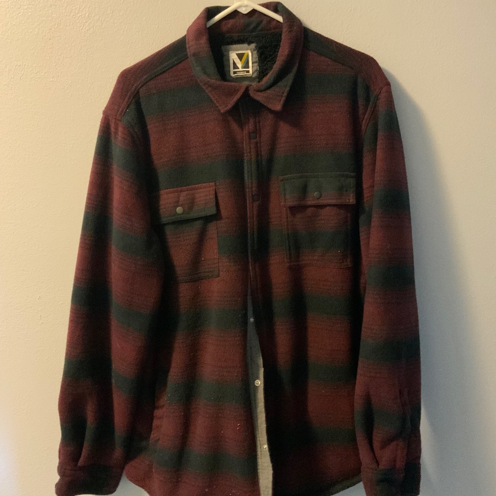 Voyager Men’s XL Fleece-Lined Chore Coat – Burgundy & Black Plaid